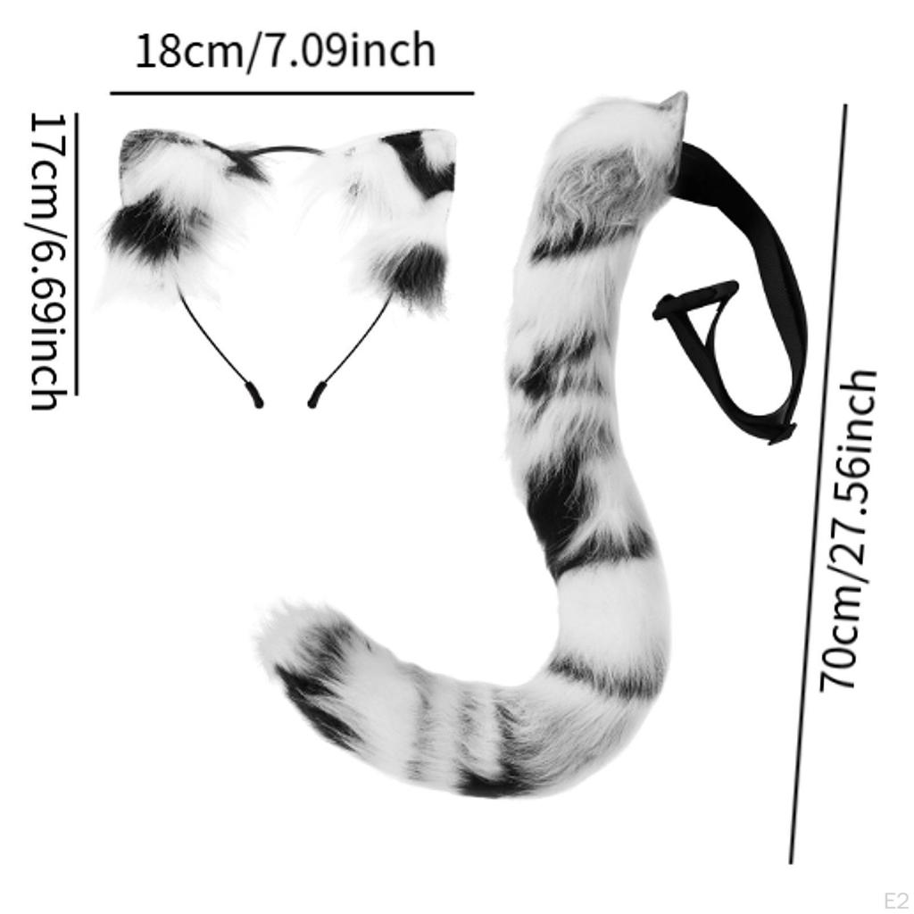 Cat Ears and Tail Set Anime Dress Up Cute Plush Headband for Themed Parties