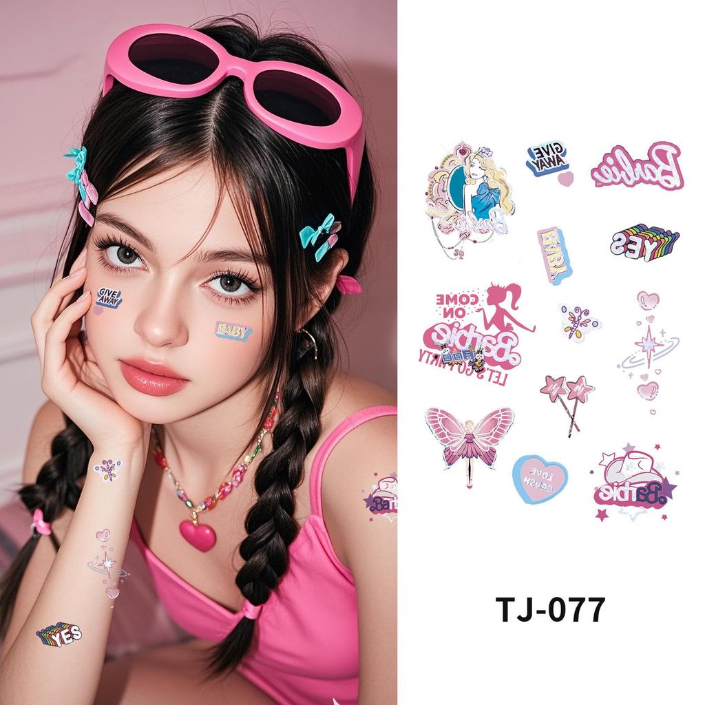 Pink Barbie Metallic Laser Tattoo Stickers - Trendy Summer Party Cool & Sweet Style