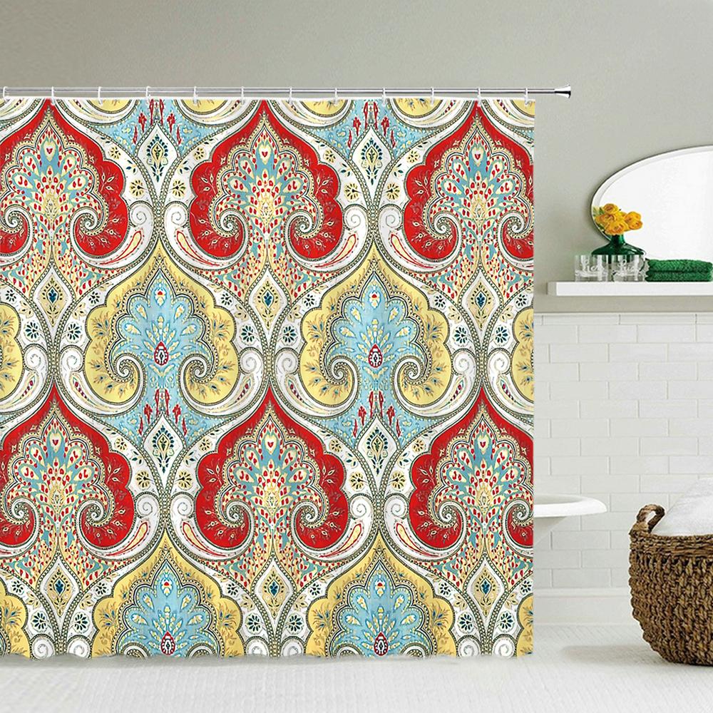 Indian Bohemian Style Shower Curtain Bathroom Waterproof Cloth Printed Mandala Decoration Bath Curtains large 240x180 With Hooks