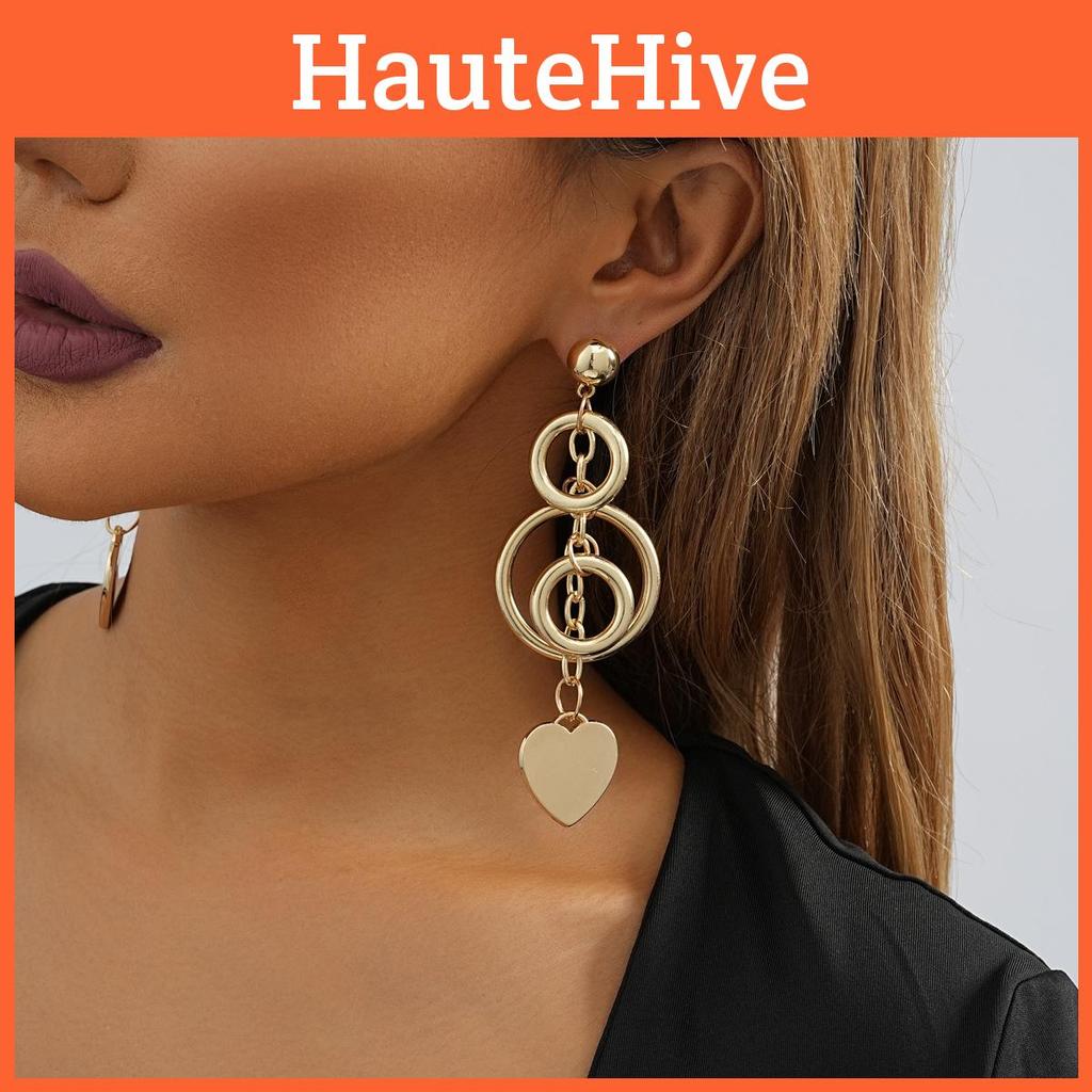Elegant Gold Alloy Heart Shaped Dangle Earrings For Women Trendy 2023 Winter Fashion