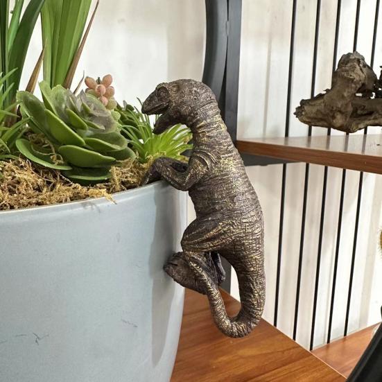 Resin Tortoise Ornament Flowerpot Climber Retro Style Plant Pot Edge Dinosaur Figurine for Planters Vases Fences Shelves Indoor Outdoor
