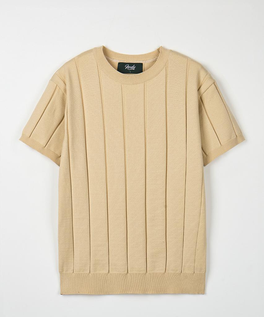 NODU Round Ribbed Short Sleeve Knit [Beige]