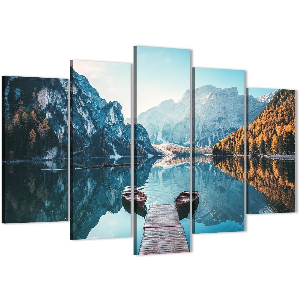

Набор из 5 предметов «У горного озера есть лодка» модульная настенная живопись на холсте, украшение для семейной гостиной Medium Size Unframed Canvas