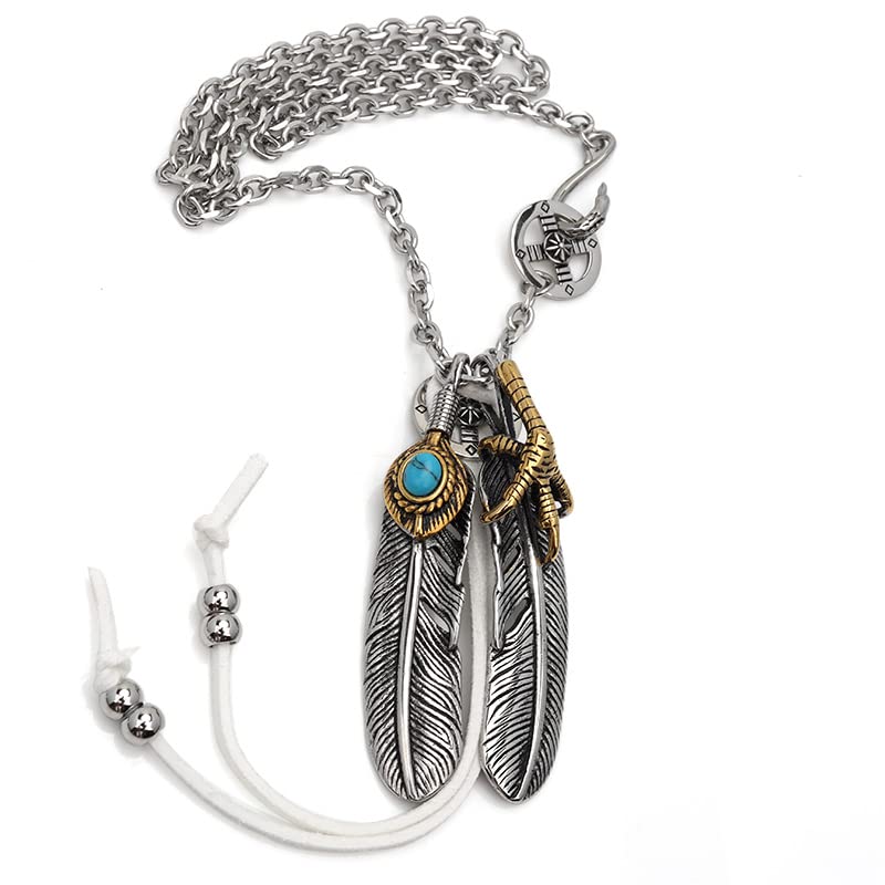 Stainless Steel Double Feather Necklace Pendant Silver Sun Turquoise Feather Necklace Extra Large Feather Custom Feather Necklace Popular [silver