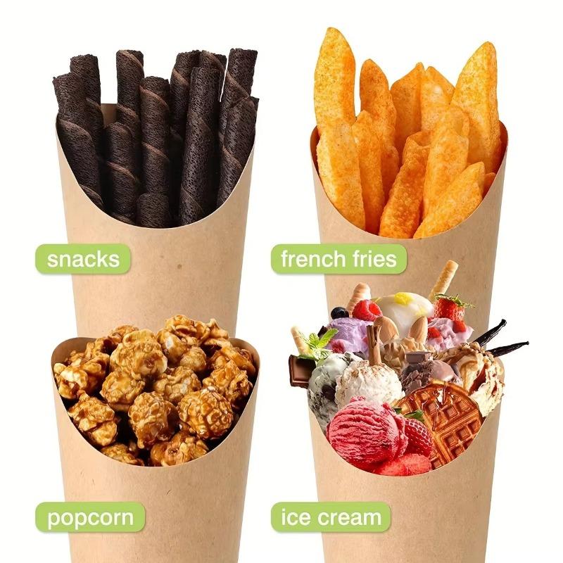 50/100PCS Disposable French Fry Cups Kraft Paper Fried Foods Fries Snacks Ice Cream Waffles Home Party Container Paper Cup