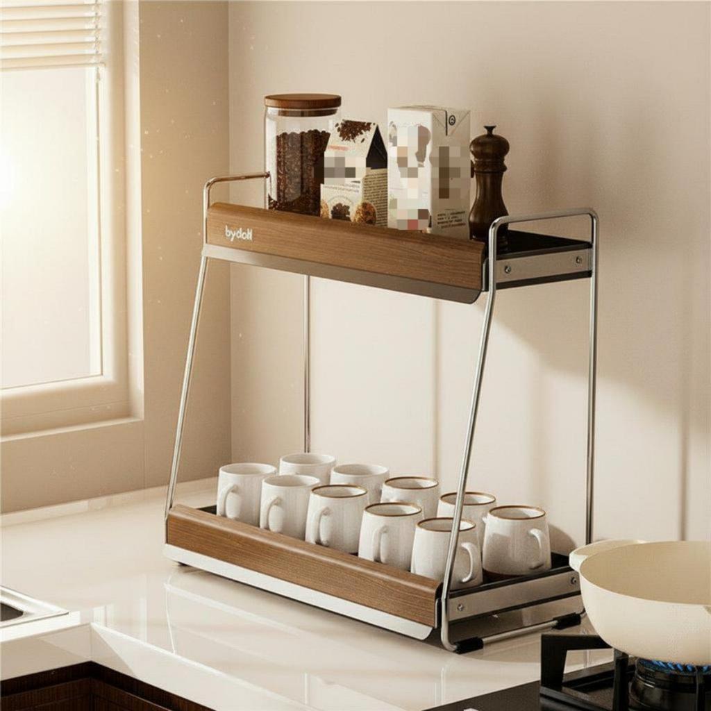 2-Tier Seasoning Rack Sturdy Countertop Storage Shelf Uncovered Design