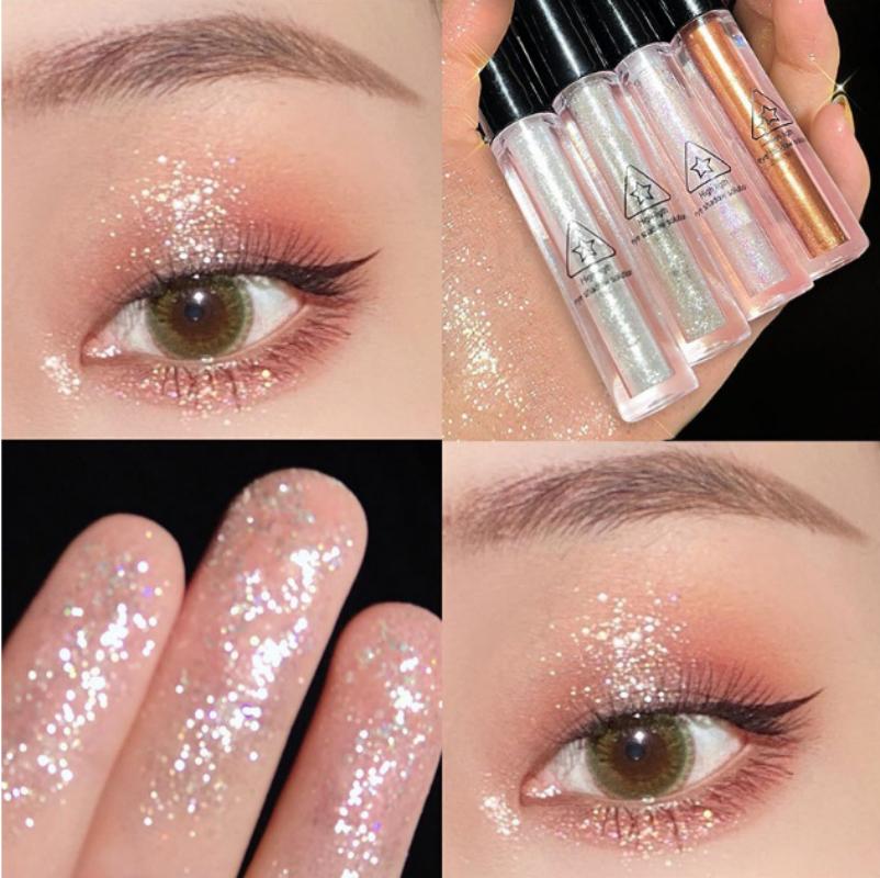 Sombra de olhos com glitter pigmentado frito de 4 cores, purê de batata, lantejoulas, luz de contas, à prova d'água, cosmético para os olhos, unicórnio
