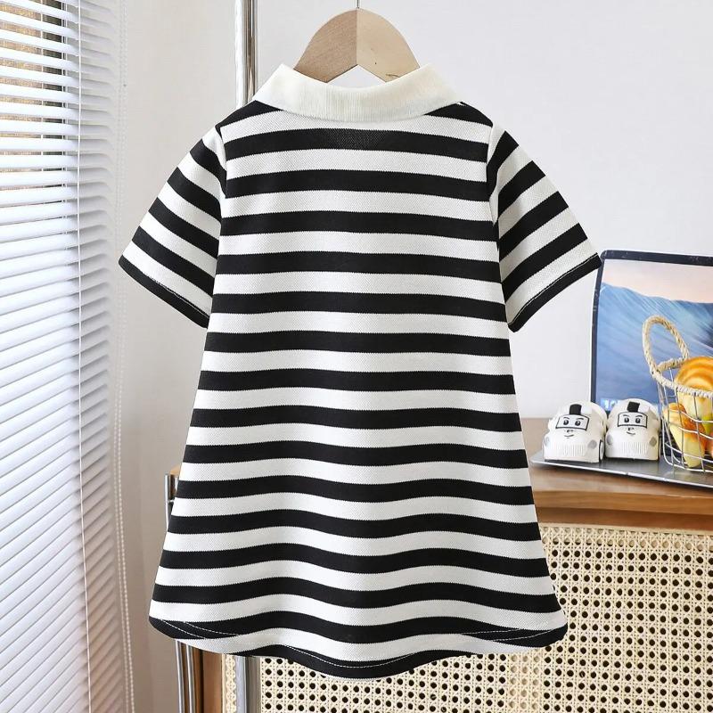 Children's Dress Girls' Summer Korean Edition Striped Strawberry Lapel Casual Dresses
