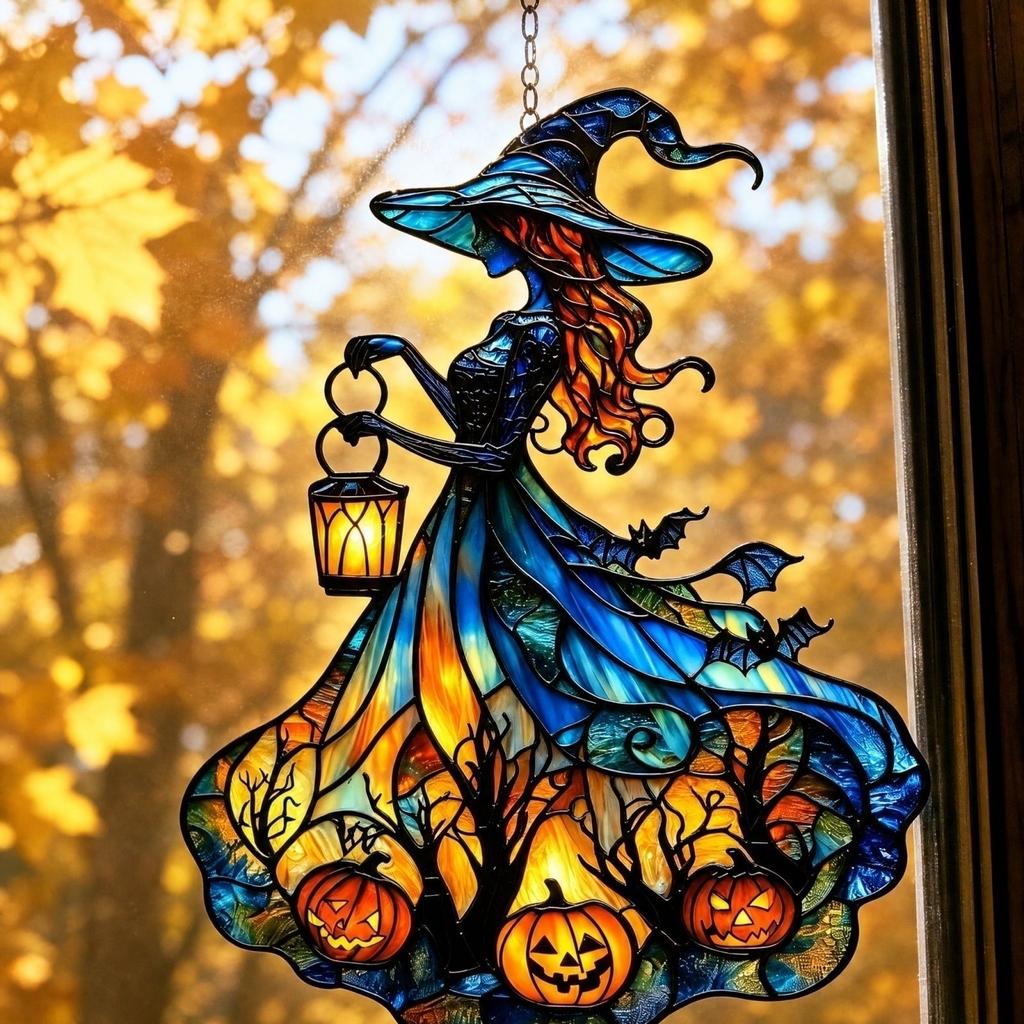 Halloween Witch Acrylic Window Hanging Decoration for Home Garden Car Holiday Ornament