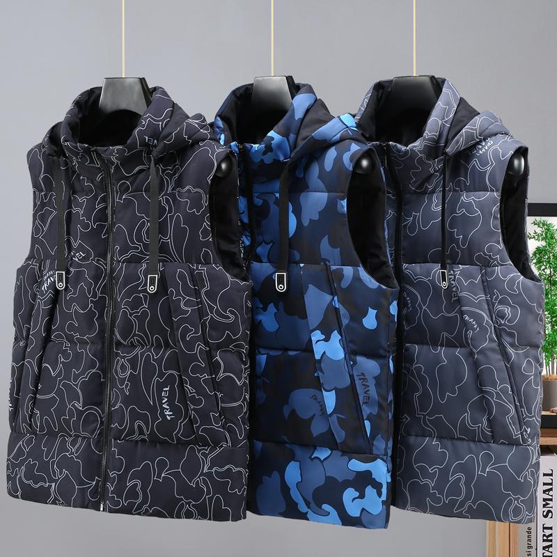 Fashion Winter Warm Vests for Men New In Outerwears Hooded Plus Size Casual Thick Tops Men's Sleeveless Parkas