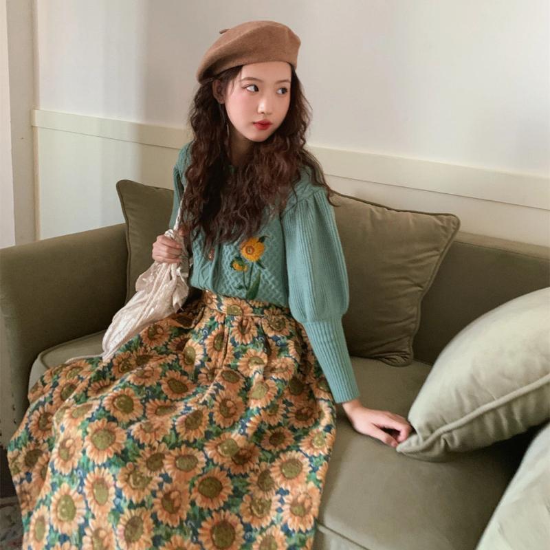 

Кардиган свитер женский осень новый пастораль o шея длинный рукав повседневный жаккард бриллиантовый свитер женщины женские топы