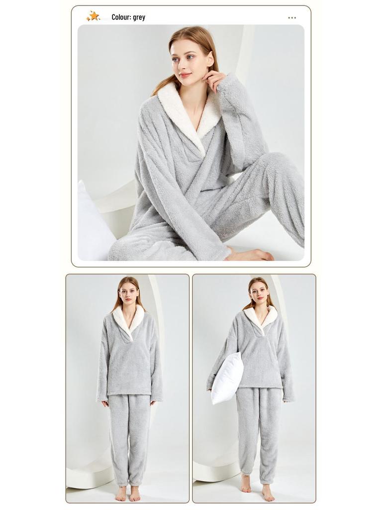 European-Size Christmas Pajamas: Plus Size Shu Cotton Fleece Long Sleeve Homewear Set