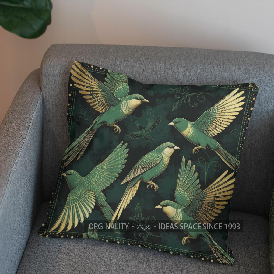 2D Exquisite Birds Pattern Decorative Pillow Cover Pattern Cushion Cover Suitable For Sofa Bedroom Car Pillow Cover