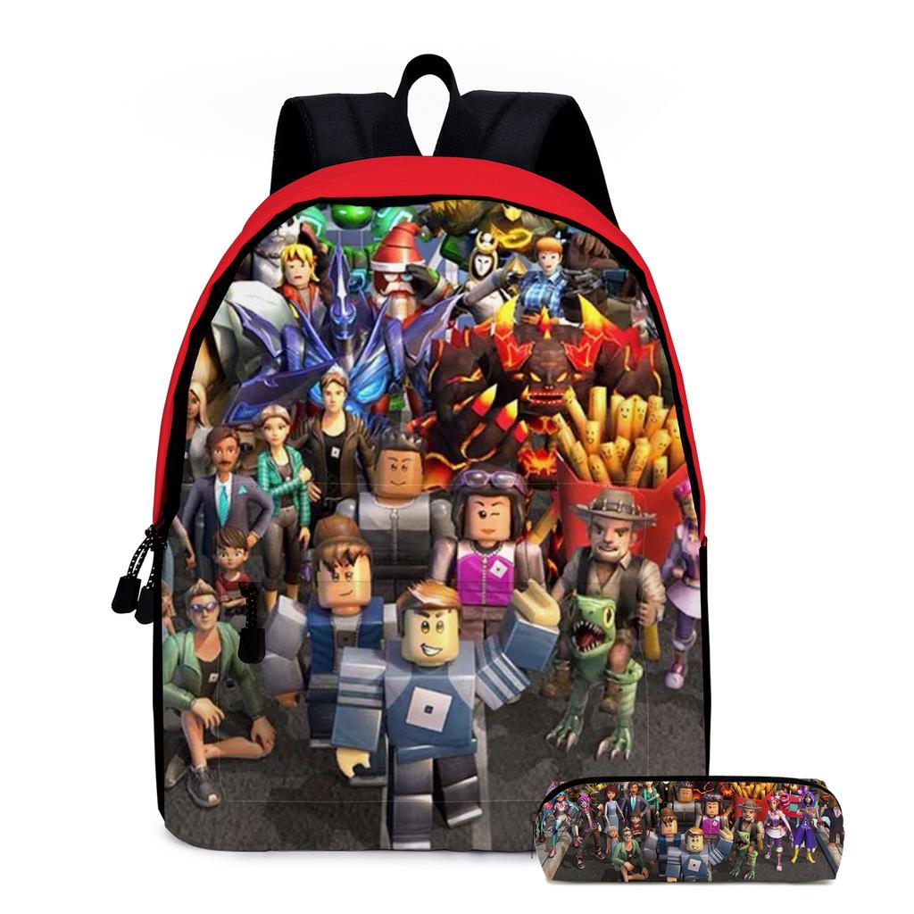 ROBLOX Backpack Elementary and Secondary School Bag Children's Backpack Anime Cartoon Backpack Lunch Bag Pencil Case