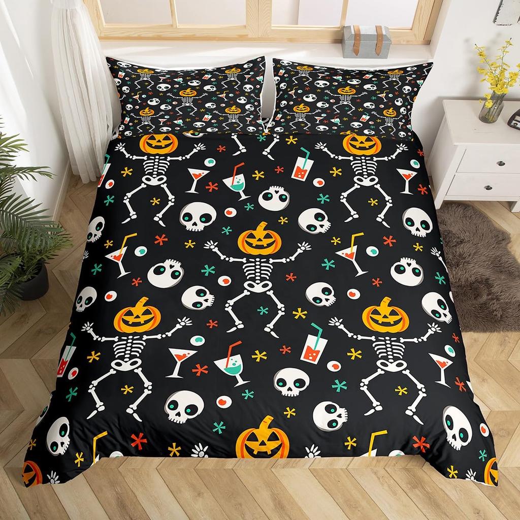 Comforter Halloween Bats Glitter Stars Galaxy Gothic Bedding Set Cute Cartoon Watercolor Bat Comforter Twin Queen Size
