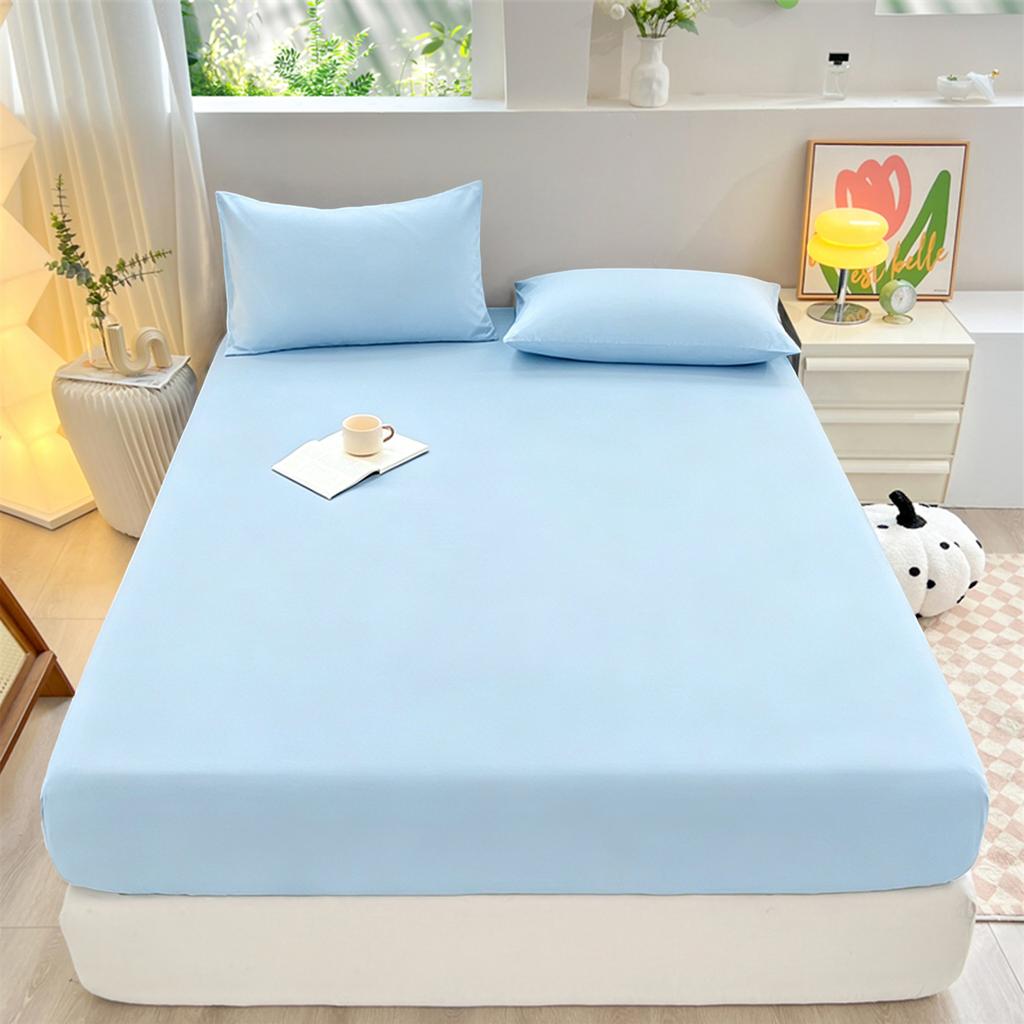 Solid Color Brushed Fitted Sheet Set Simple Mattress Protector Soft Breathable Bed Cover for Home Bedroom