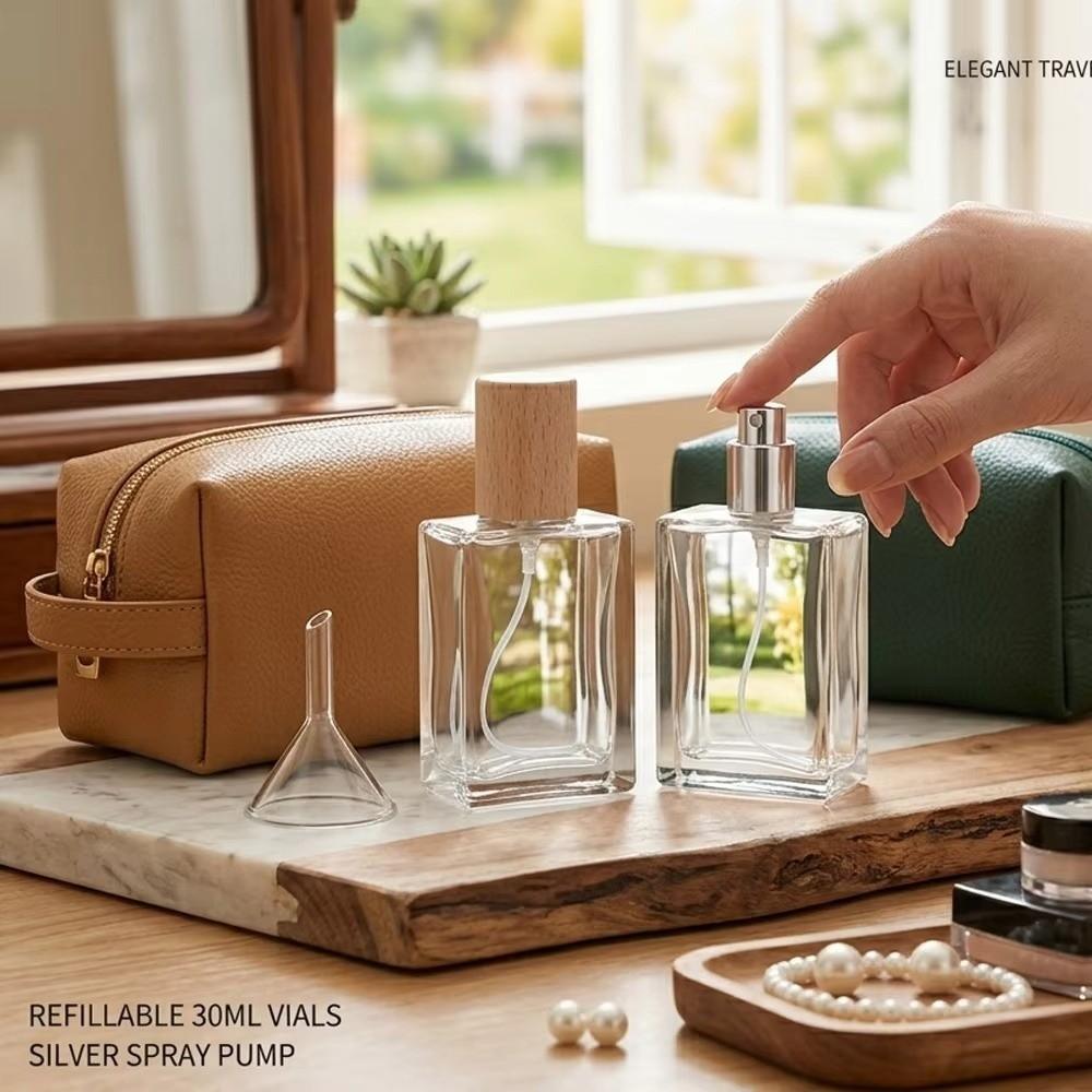 Square Shape Glass Perfume Bottle 30ml Cosmetic Container Portable Refillable Atomizer