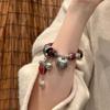 New Chinese Style Round Bead Safety Buckle Elastic Bracelet, Guochao Ethnic Double Happiness Lock Fringed Bracelet Versatile Multi-jewelry Bracelet