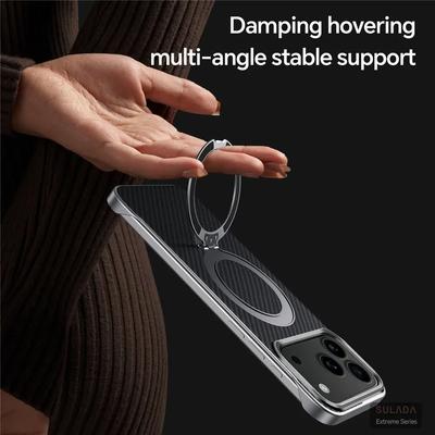 For IPhone17 Pro Max 17 Air Kevlar Feel Magnetic Metal Ring Kickstand Cover Aramid Carbon Fiber Pattern Leather for Magsafe Case