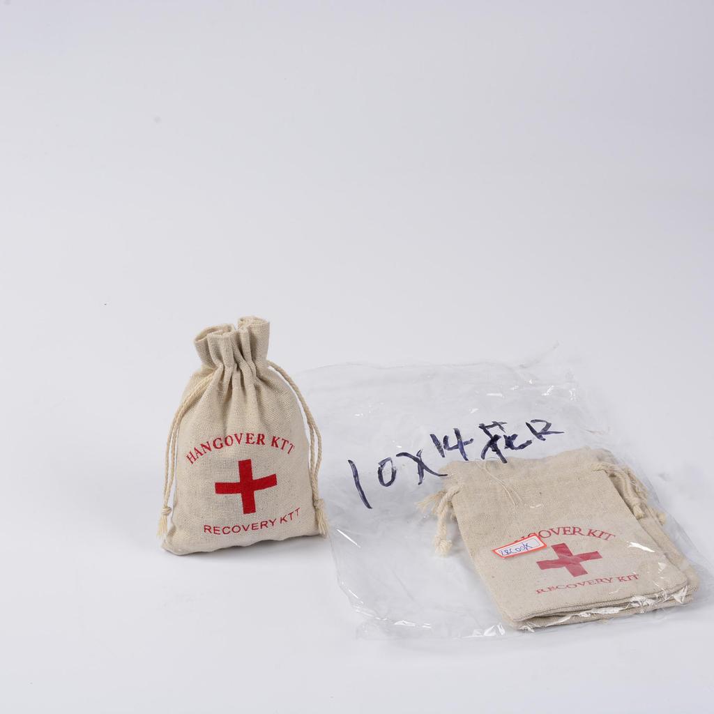 Red Cross Hangover Kit Cotton Drawstring Bag - Medicine Gift Packaging