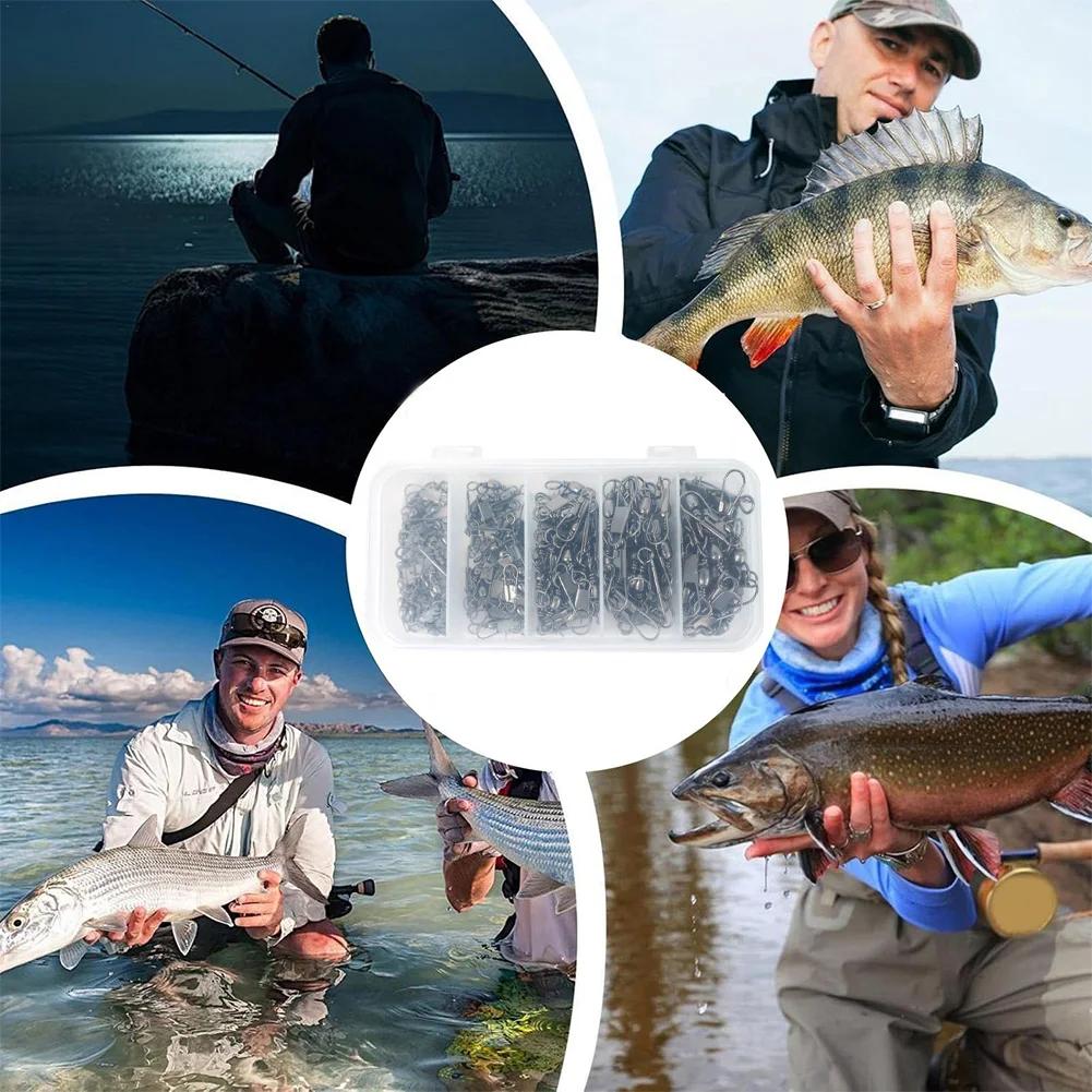 200 PCS Stainless Steel Fishing Snap Swivel High Strength Barrel Swivel Fishing Swivels Snaps for Freshwater Fishing