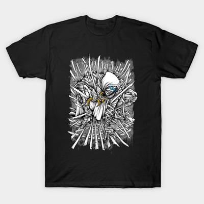 Asian Size Men Print T-shirt White Knight No-Cut Heat Transfer Print Cotton Tshirt