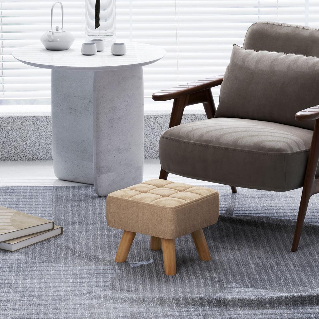 Fußhocker Wohnzimmer Hocker Polsterstoff Sitz mit Holzbeinen 27 x 27 x 26 cm Hellbraun