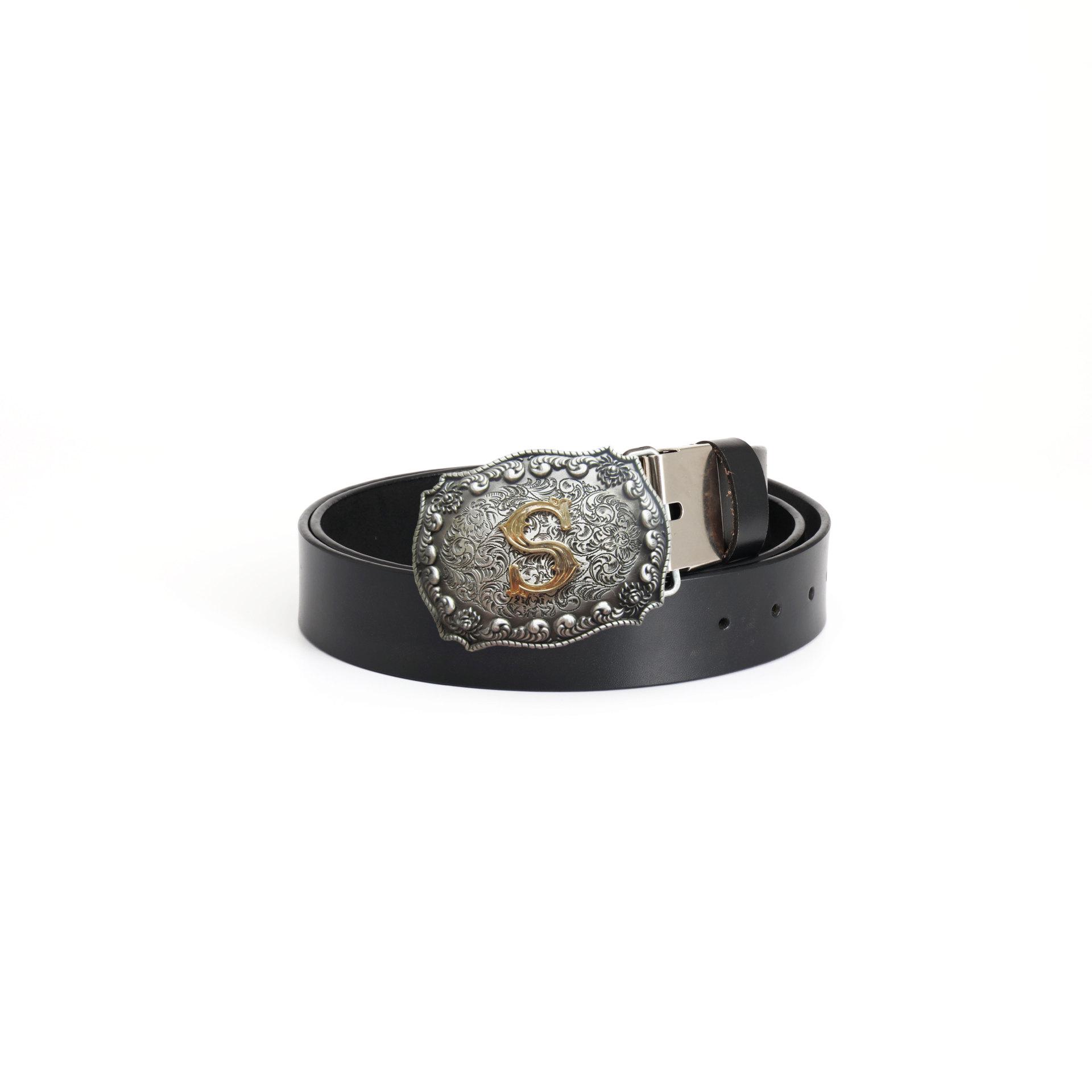 Men s Retro Matte Leather Belt with Two-Tone Letter S Buckle - Suitable for Jeans in All Seasons 105 cm