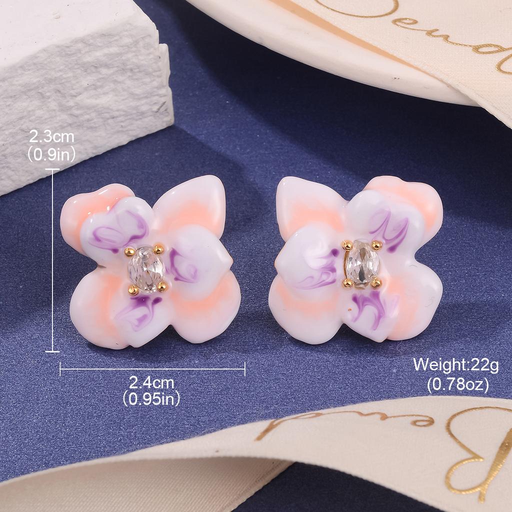Retro flower earrings temperament three-dimensional diamond-set gradual change enamel color drip oil advanced new stud earrings women