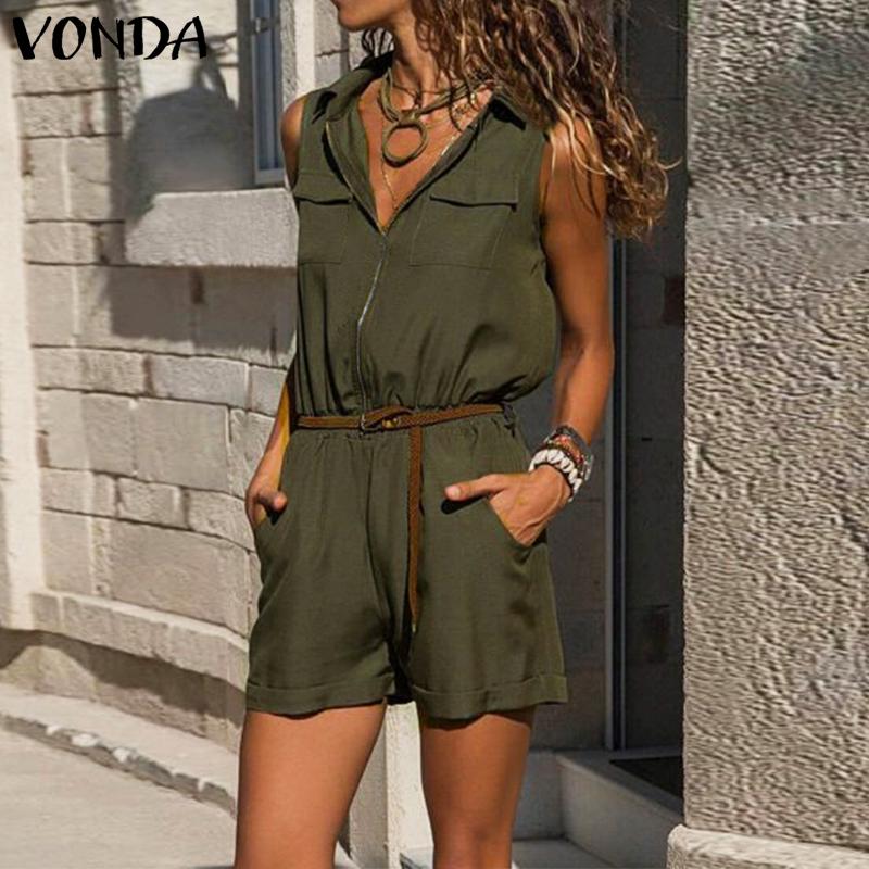 Buy VONDA Summer Women's Fashion Tunic Sexy Short Jumpsuit Zipper V