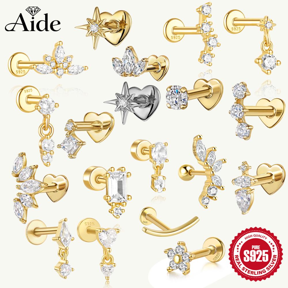 AIDE Coração Bola Redonda Hélice Plana Brinco Piercing Prata Esterlina 925 Tarraxas Geométricas Zircônia Exquisite Adorno Tarraxas Brincos