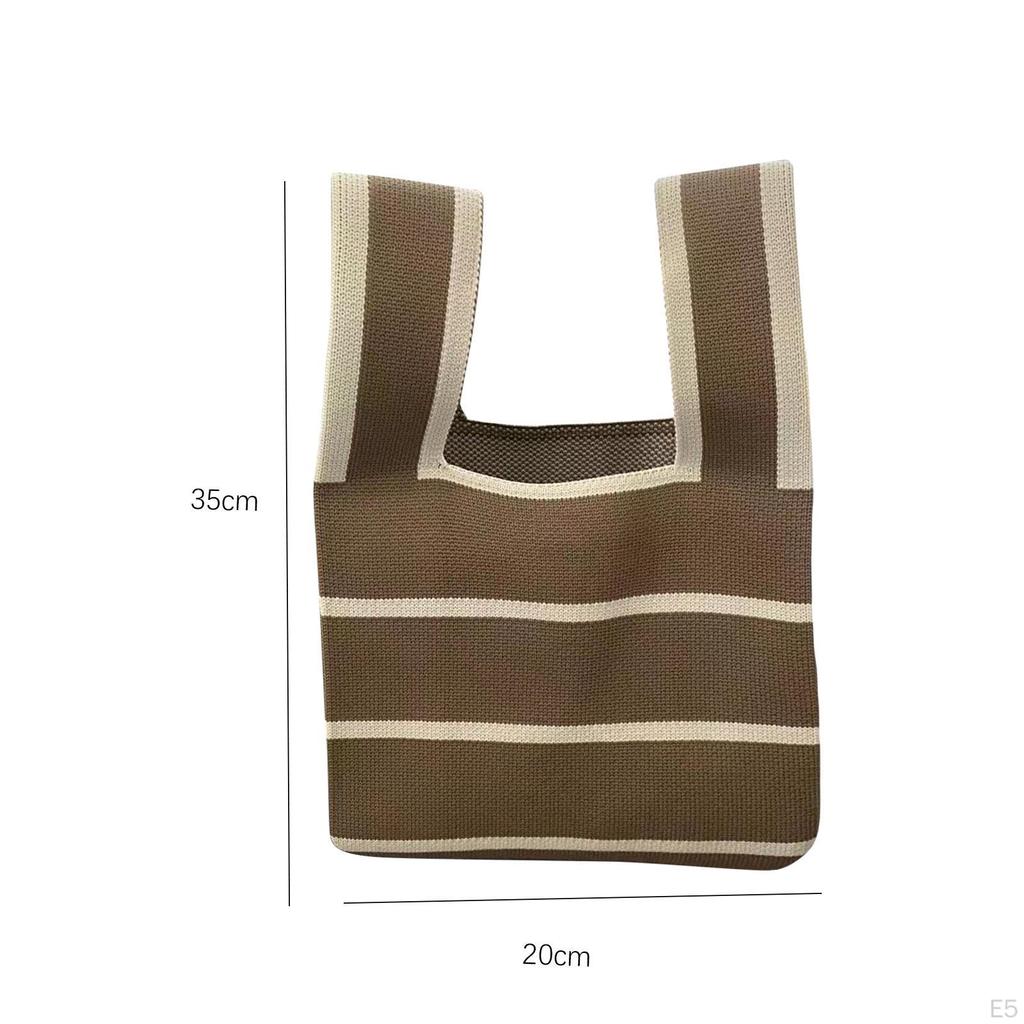 Striped Contrast Bag Knitted 20cm X 35cm Versatile Portable Stylish Polyester Travel Party Tote