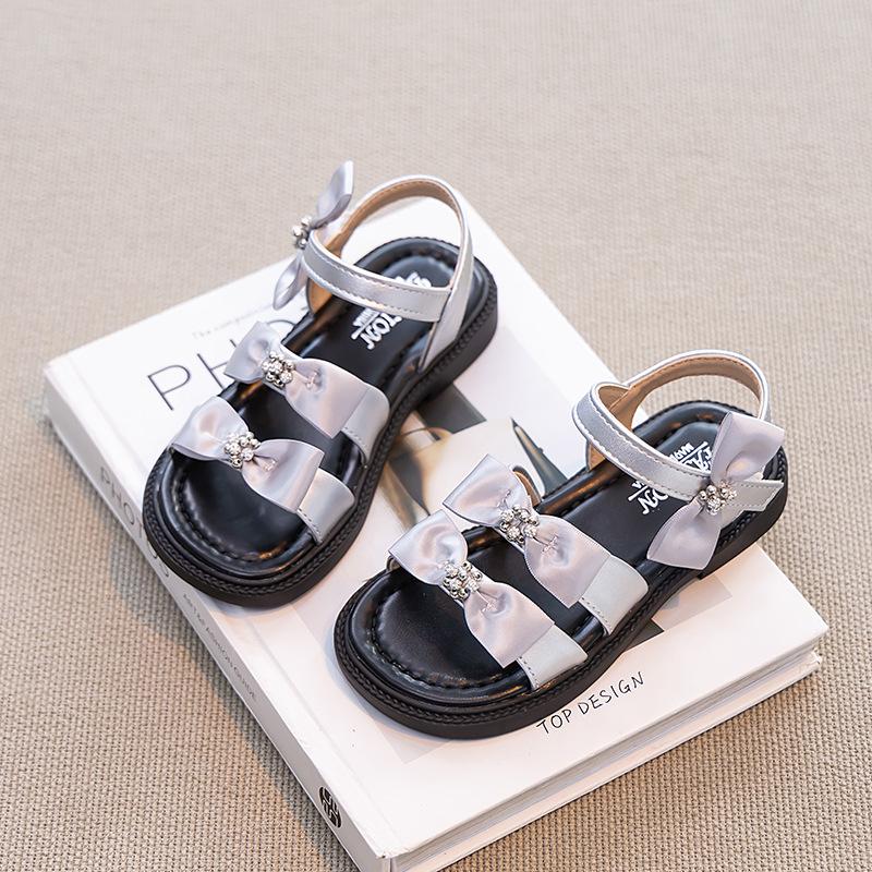 Girls' Bowknot Sandals Summer New Style Princess Shoes for Girls, Soft Sole Open-Toe Beach Shoes for Older Children