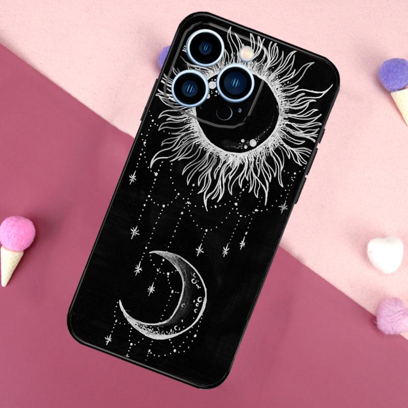 Black Moon Stars Space Astronaut Phone Case For iPhone 17 16 Pro Max 17 Air 16E 13 12 Mini 14 15 Plus 11 Pro Max Back Cover