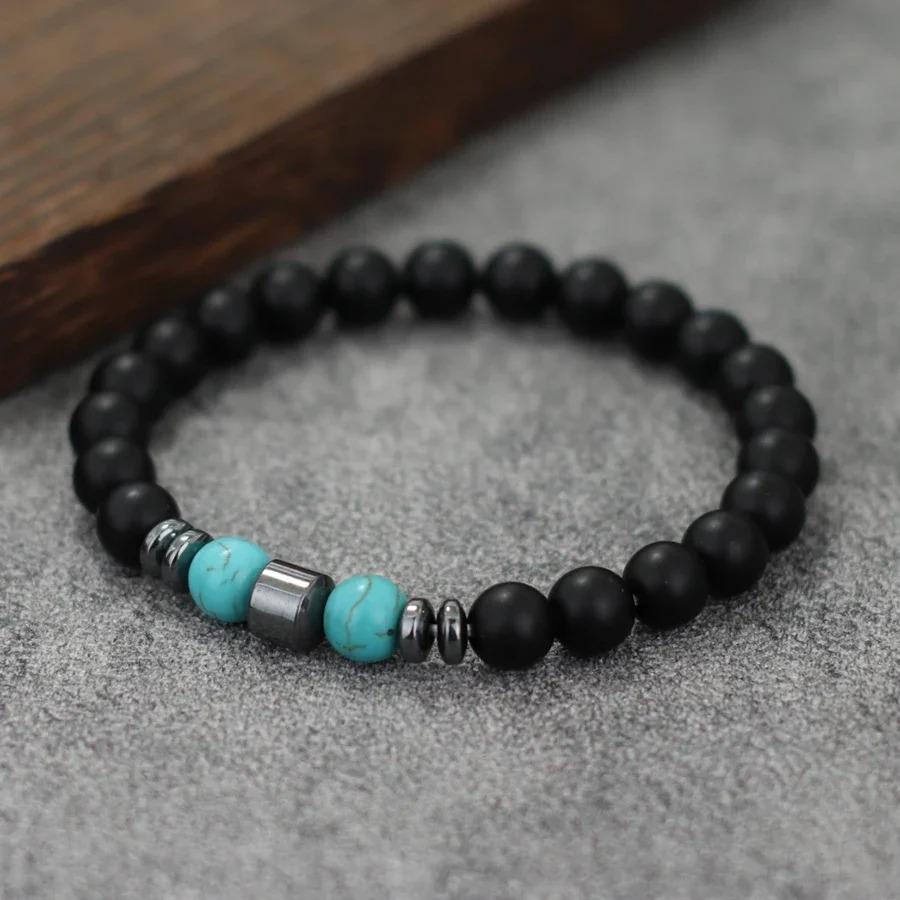 New Design Men Bracelet Jewelry 8mm Black Onyx Tiger Eyes Lava Turquoises Stone Braslet Hombre Suppliers