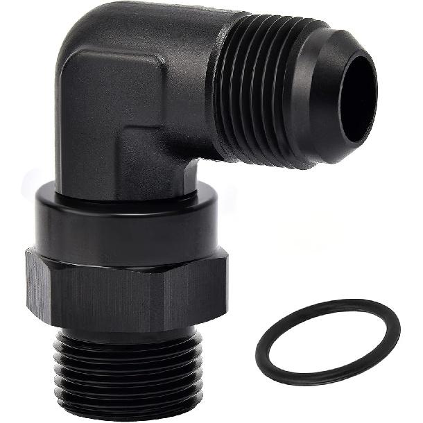 EVIL ENERGY 8AN Flare to 8AN ORB Male Swivel Adapter Fitting 90 Degree Black