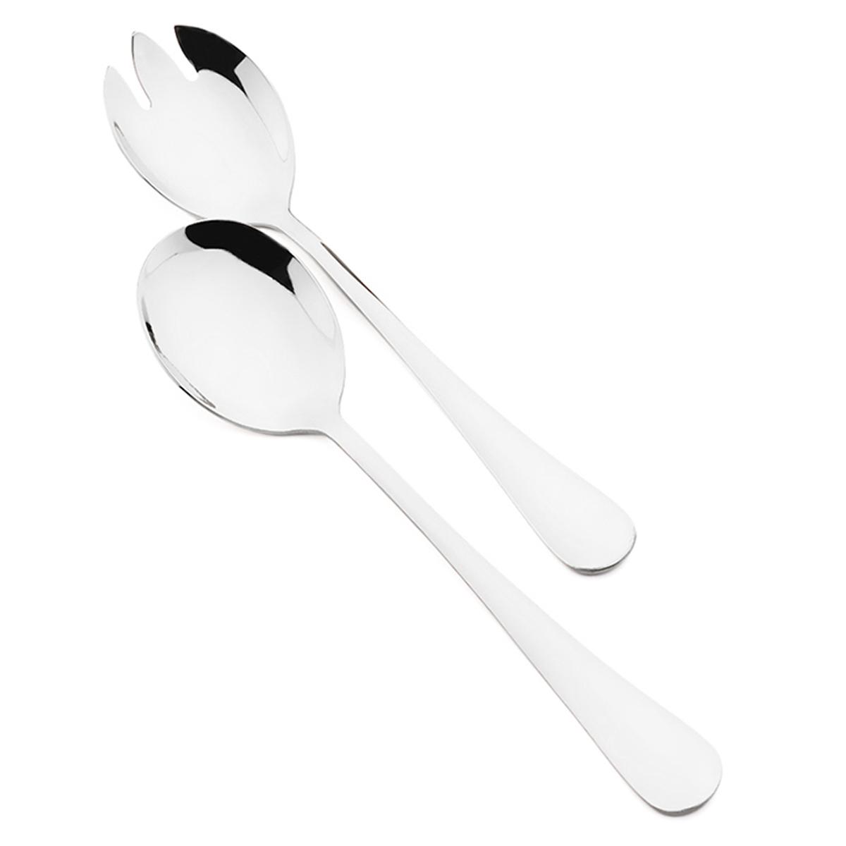 

2pcs Salad Fork Spoon Cutlery Set Service Fork Spoon Dinnerware Set Mirror Stainless Steel Flatware Western Kitchen Tableware серебряный
