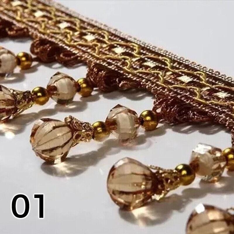 12M Tassel Fringe Trim Pumpkin Crystal Beaded Ribbon Sewing Curtain Lace Materia Bead Drapery Sewing Textile Decoration