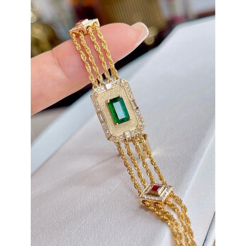 

Средневековый винтажный изумрудный браслет с французской имитацией для женщин с трехслойной цепочкой Шопена, браслет с рубиновым зеленым бриллиантом голубиной крови Adjustable size