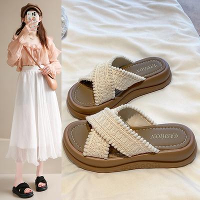 Ms. Thick Bottom Slippers Female Summer Outside Wear Fairy Bohemian Sandals Slippers Vacation Flat with The Seaside Beach Shoes Fashion Women Shoes