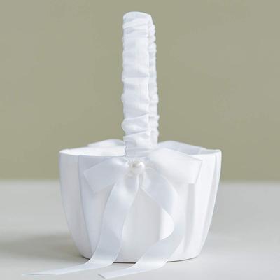 White Wedding Flower Basket Silk Flower Girls Basket for Wedding Decoration Wedding Bridesmaid Flower Petal Basket 20cm/6.5 Inch