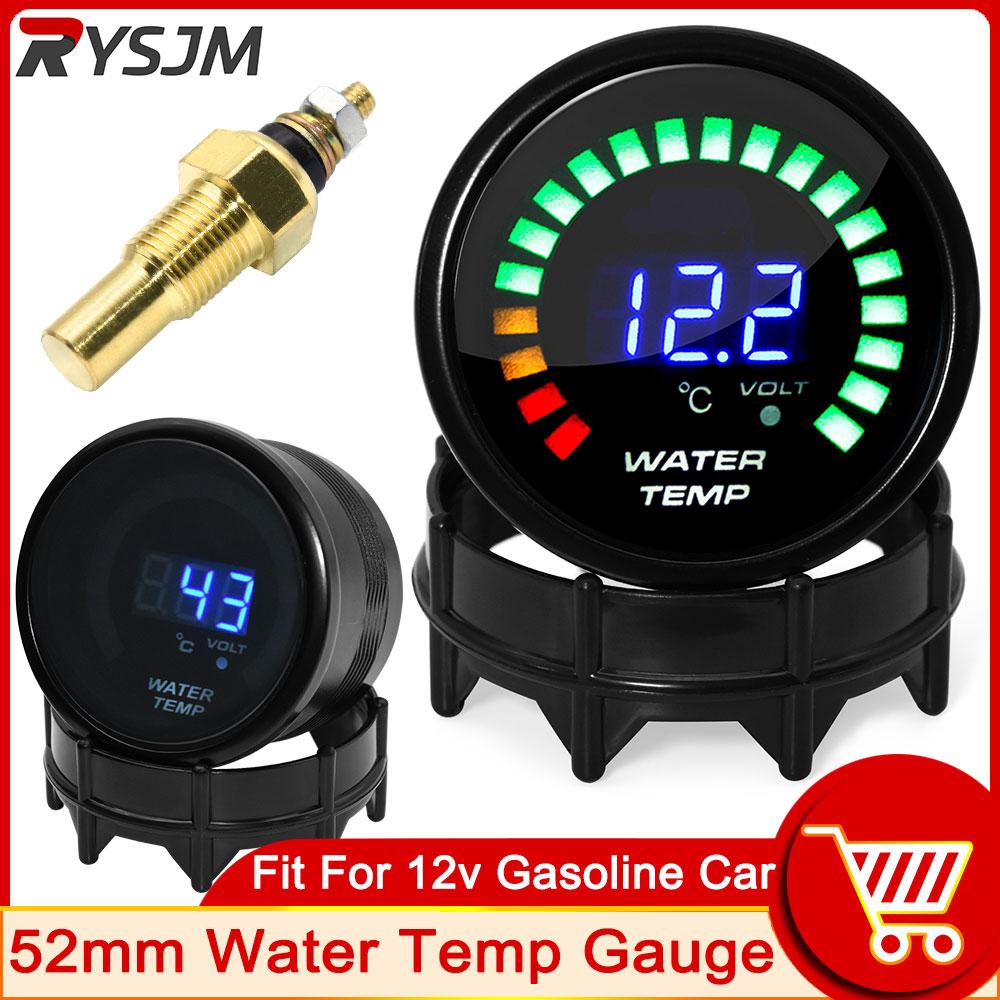 AD 20~150 Celsius 52mm 20 LED Smoke Face Water Temp Gauge Water Temperature Meter with Coolant Temp Sensor 10mm Car Meter Gauge
