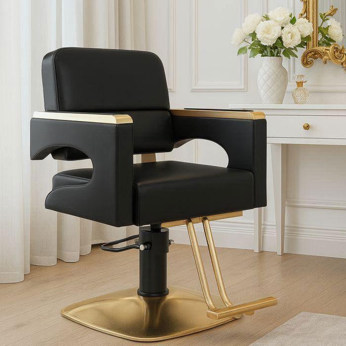 Chaise de coiffure rotative à 360° Divit IG29 chaise de salon réglable simili cuir acier inoxydable noir