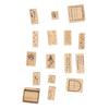 16pcs Delicate Carving Wooden Rubber Stamp Set Clear Imprint Rectangle Stamp Set  For DIY Crafts
