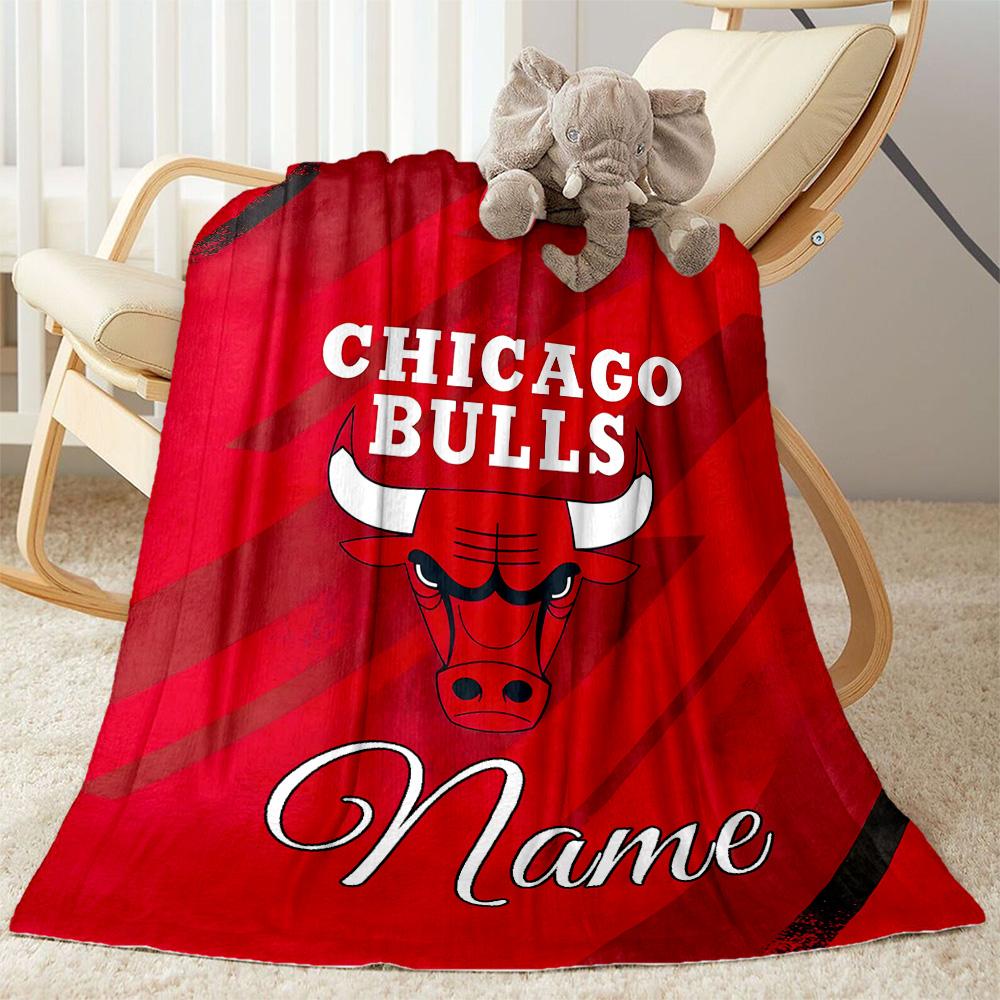 Chicago Bulls Fan Gear Personalized Name Blanket Cozy Customizable Blanket Durable Comfort Versatile for Picnics Nap Home Decor Bed All-Season Use