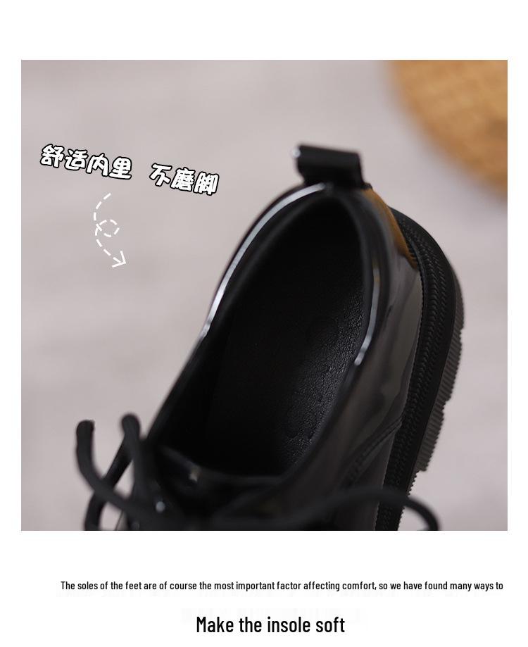 Women's Black Matte Lace-Up Shoes with Thick Soles, Height-Enhancing, British Style, New for Spring and Autumn 2024.