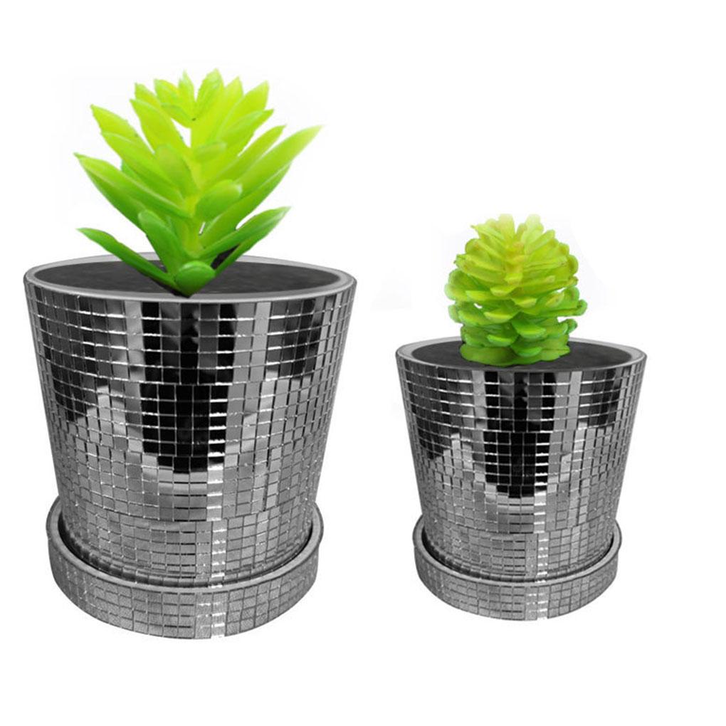 Glass Mirror Shining Ceramic Planter Pot Daily Decoration Disco Ball Planter Pot With Drainage Hole