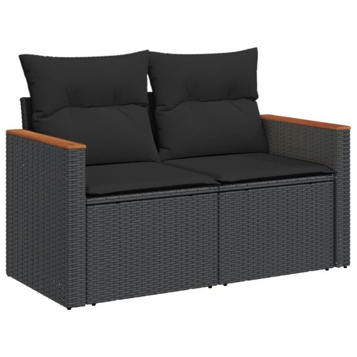 VidaXL Garden Sofa with Cushions 2-Seater, Seat with Armrests, Sunbed with Backrest, Patio Terrace Furniture, Black 365993
