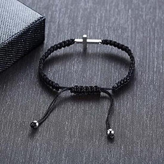 Fuqimanman2020 Red Black Cross String Bracelets Adjustable Cord Thread Stainless Steel Handmade Wish Lucky Protection Amuleat Prayer Religious