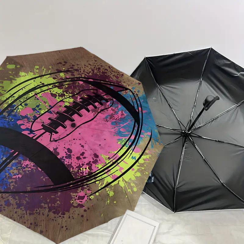 Colorful Football Splash Art Automatic Opening/Closing Umbrella - Portable Tri-Fold Design with 8-Bone Iron Frame, Perfect for Fans, Travele
